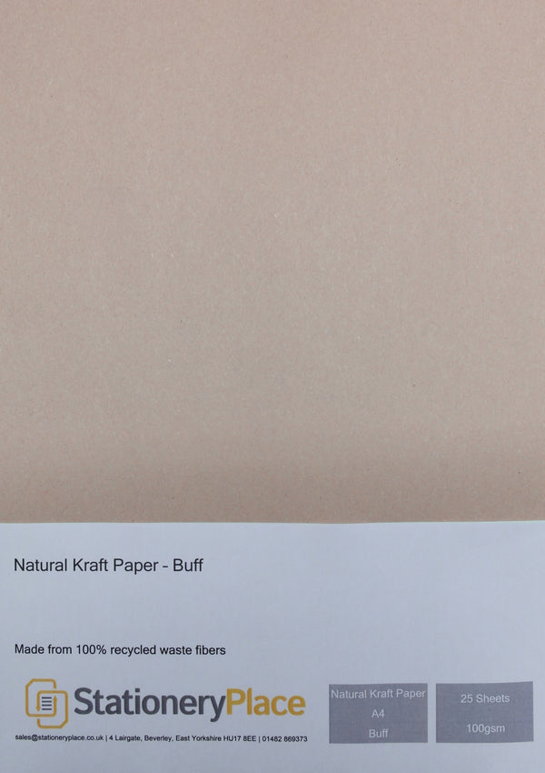 Recycled Eco Kraft Paper 100 GSM Buff A4 25 sheet pack