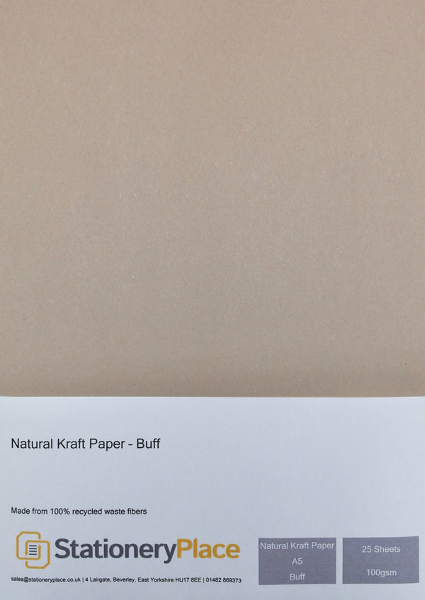 Recycled Eco Kraft Paper 100 GSM Buff A5 25 sheet pack