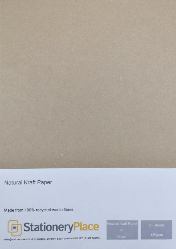 Eco Kraft Paper A5 130 GSM Brown 100% Recycled 25 Sheet Pack