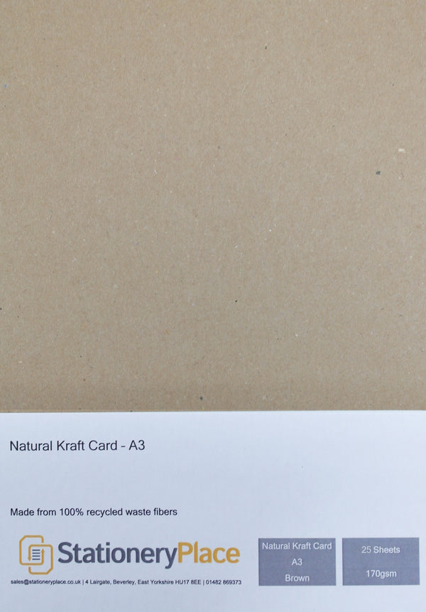 Natural Kraft Card - A3 - 170gsm - 25 sheet pack