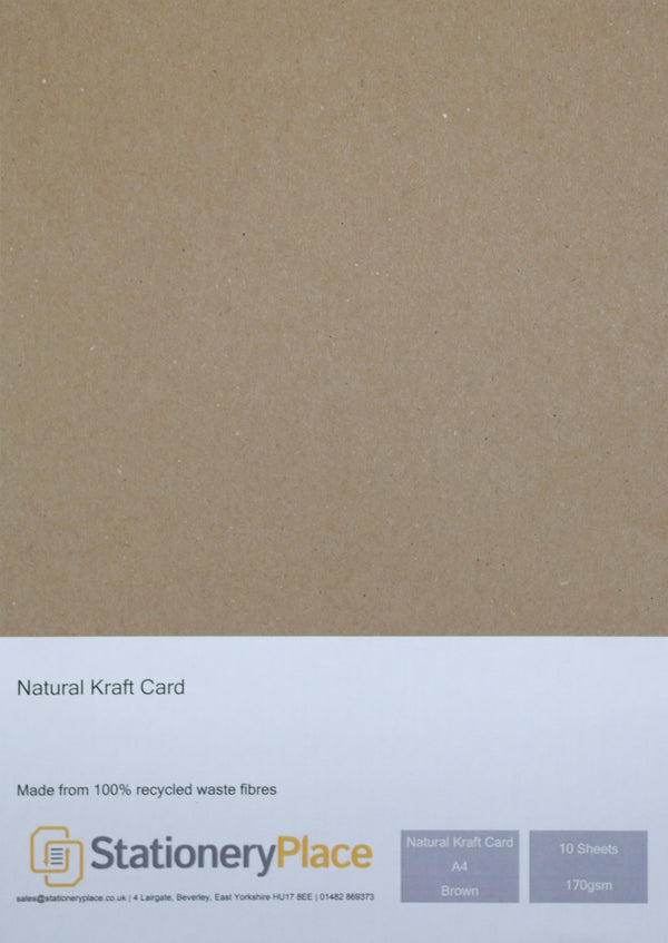 Kraft Card A4 10 SHEETS 170GSM - 100% Natural Recycled Ideal for Wedding Craft Menus