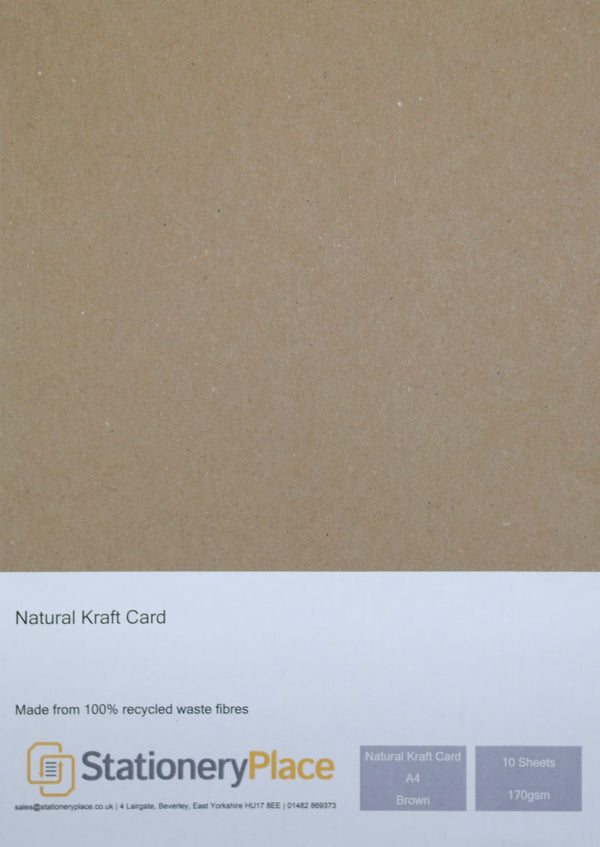 A4 Kraft Card Brown 170GSM - 100% Natural Recycled  Ideal for Wedding Craft Menus