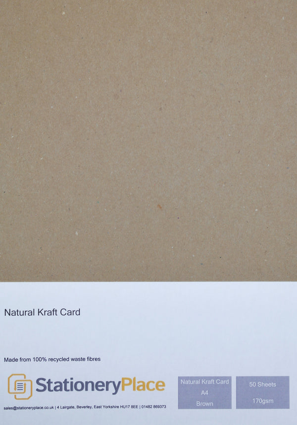 Kraft Card A4 50 Sheets 170GSM - 100% Recycled Natural Ideal For Weddings Menus Craft