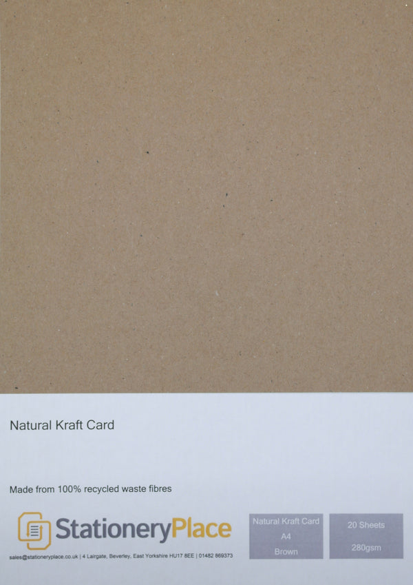 Natural Kraft Card 100% Recycled Brown A3 A4 A5 280gsm 1 to 100 sheet packs