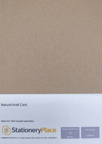 Thick Brown  Kraft Card  Recycled - A4 50 Pack 280GSM Ideal For Weddings Craft