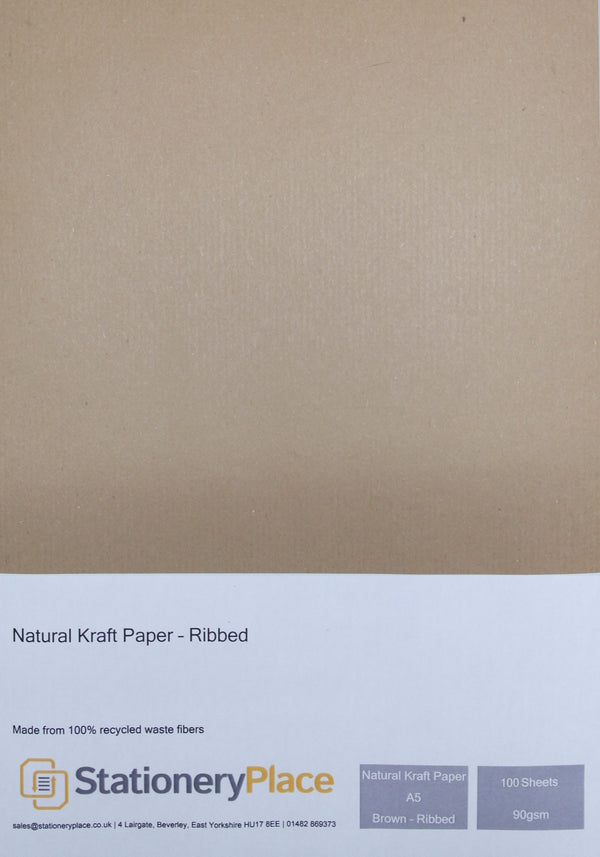 Ribbed Kraft Paper Recycled - A5 100 Pack 90 GSM