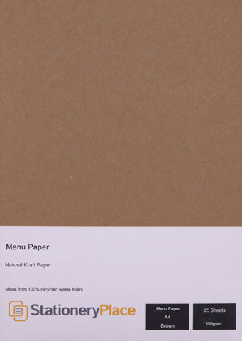 100% Recycled Eco Brown Kraft Menu Paper A4 Size
