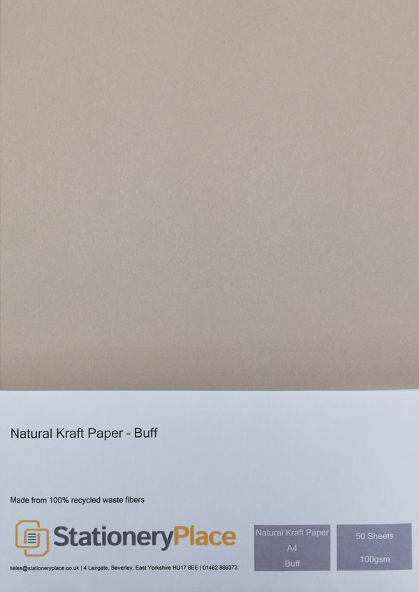 Recycled Eco Kraft Paper 100 GSM Buff A4 50 sheet pack