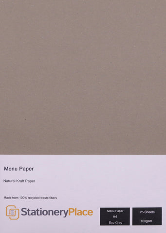 Menu Paper In Eco Grey 100% Recycled. Print Your Own Menus