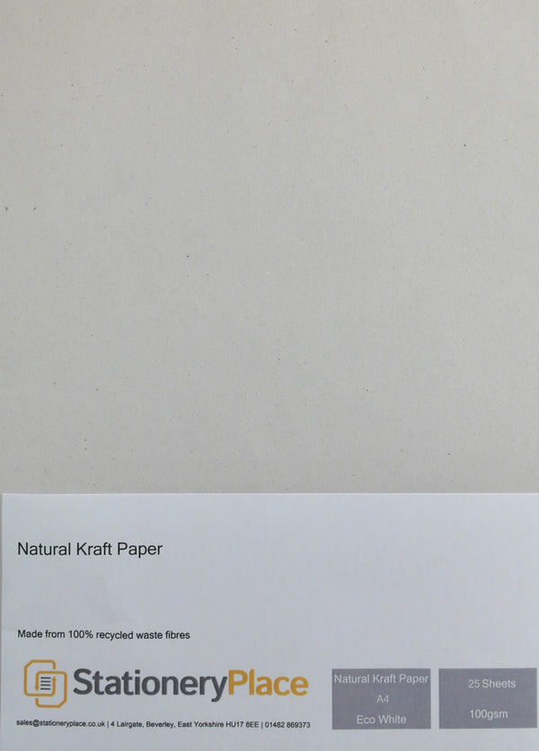 Kraft Paper A4 100 GSM 100% Recycled  Eco White 1 - 100 sheet packs