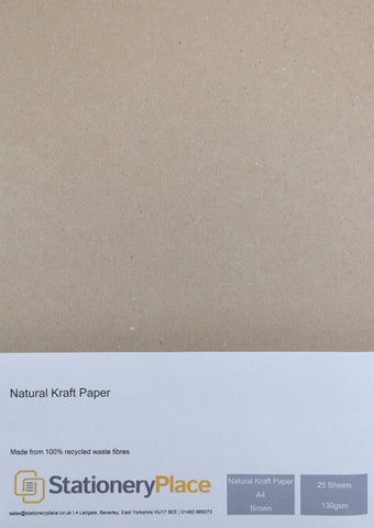 Craft Paper A4 130 GSM Brown Eco 100% Recycled 25 Sheet Pack