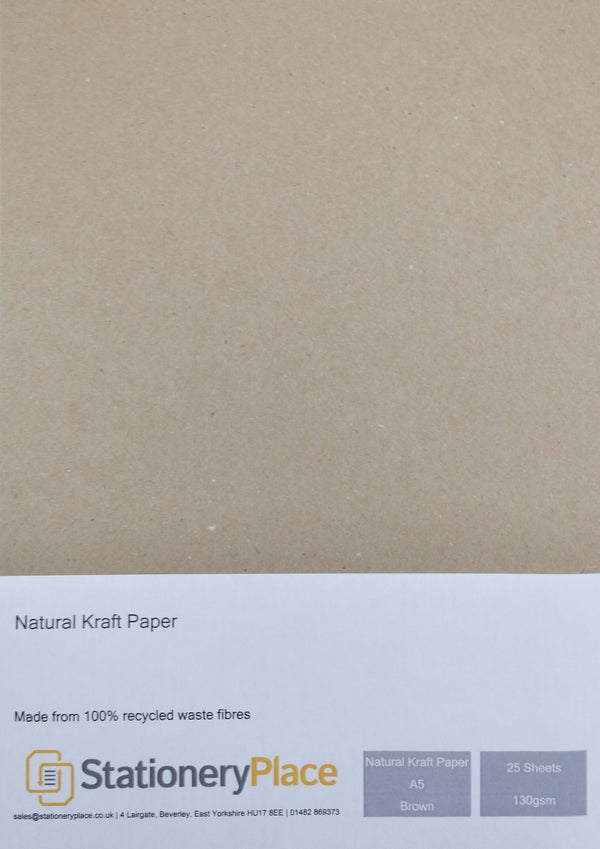 Eco Kraft Paper A5 130 GSM Brown 100% Recycled 25 Sheet Pack