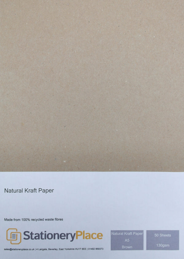 Eco Kraft Paper A5 130 GSM Brown 100% Recycled 50 Sheet Pack