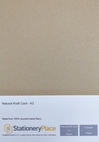 Natural Kraft Card - A3 - 170gsm - 10 sheet pack