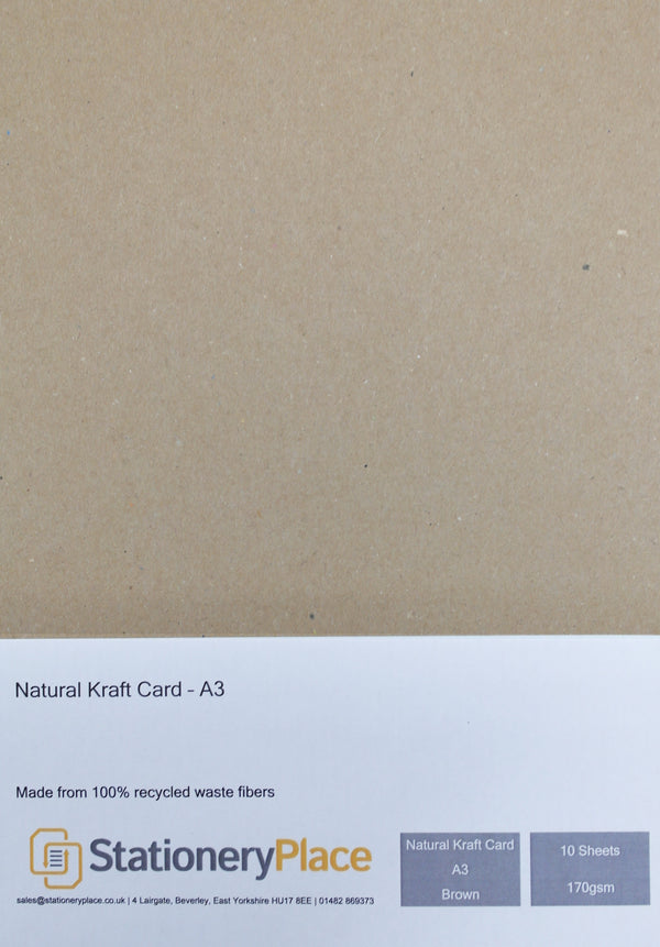 Natural Kraft Card - A3 - 170gsm - 10 sheet pack