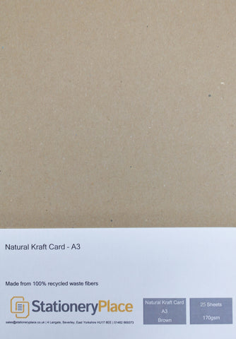 Natural Kraft Card - A3 - 170gsm - 25 sheet pack