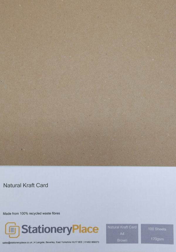 Kraft Card A4 100 Sheets 170GSM - 100% Recycled Natural Menus Wedding Invitations Crafting