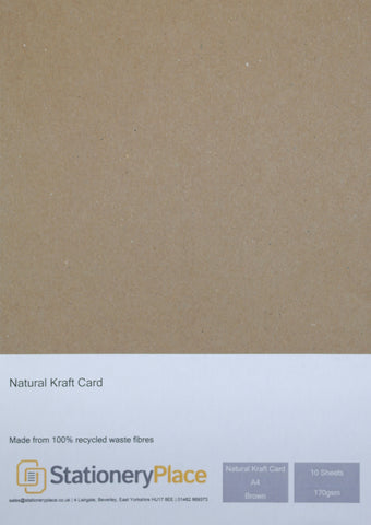 Kraft Card A4 10 SHEETS 170GSM - 100% Natural Recycled  Ideal for Wedding Craft Menus