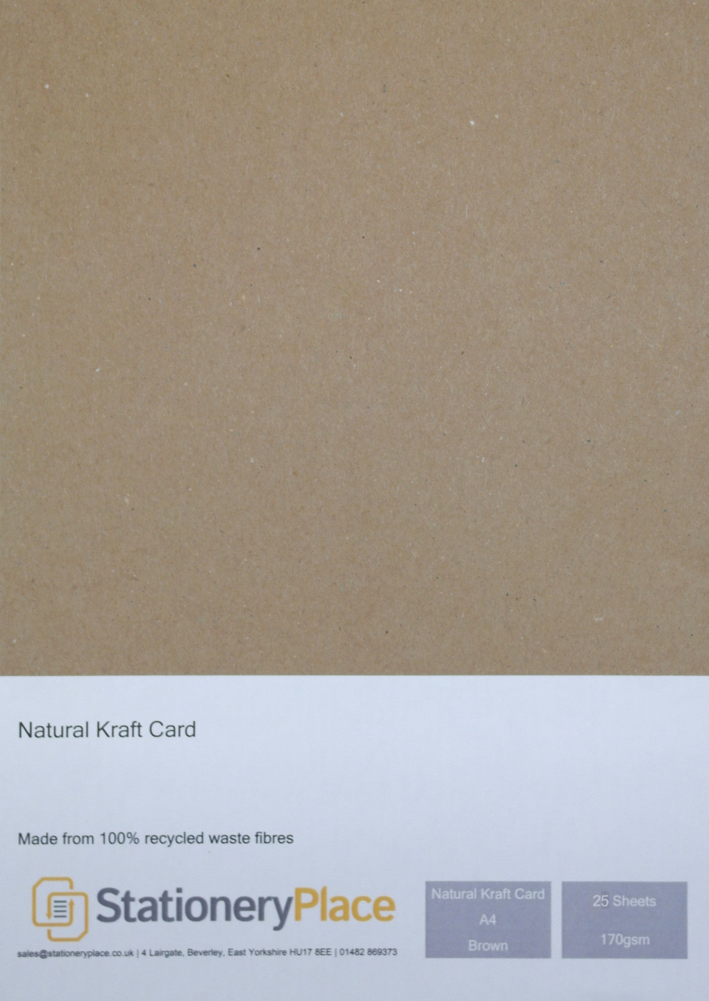 NATURAL KRAFT CARD - A4 25 SHEETS 170GSM - 100% RECYCLED