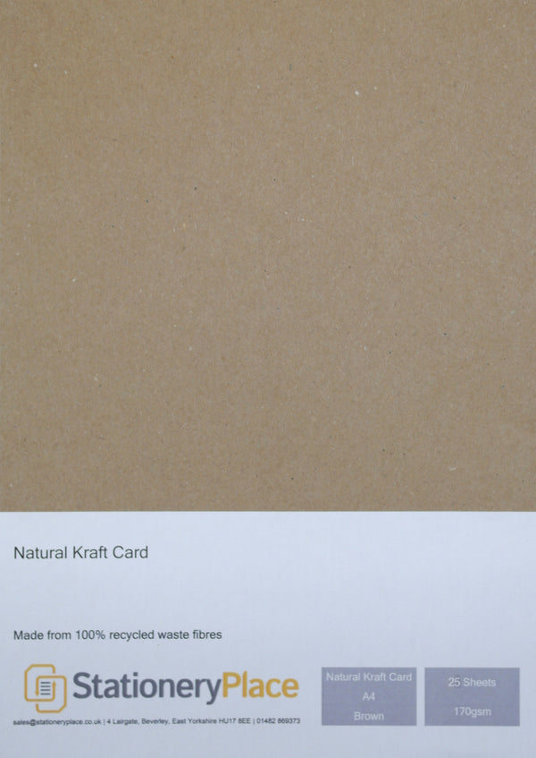 NATURAL KRAFT CARD - A4 25 SHEETS 170GSM - 100% RECYCLED