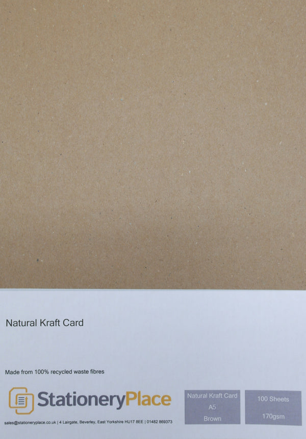 Natural Kraft Card - A5 100 Sheets 170GSM - 100% Recycled