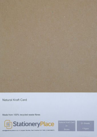 Kraft Card Brown 170gsm 100% Recycled A4 A5 1 to 1000 sheet packs