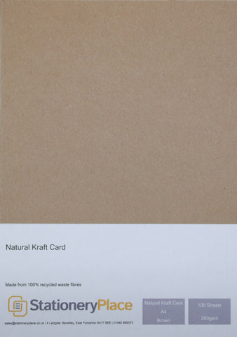 Natural Kraft Card 100% Recycled Brown A3 A4 A5 280gsm 1 to 100 sheet packs
