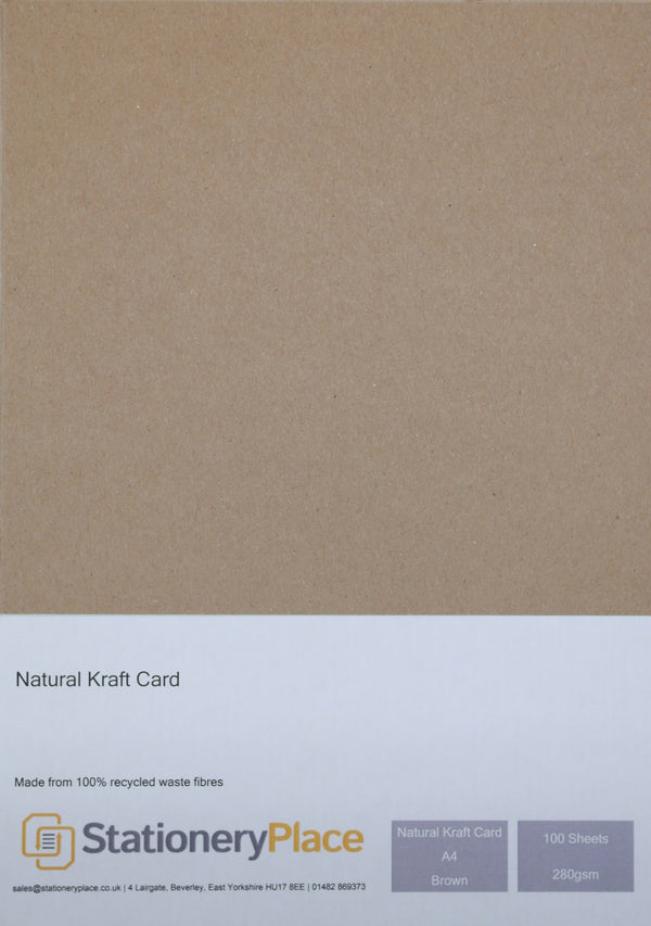 Natural Kraft Card 100% Recycled Brown A3 A4 A5 280gsm 1 to 100 sheet packs