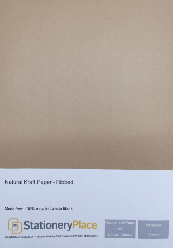 Ribbed Buff Brown Kraft Paper 90 GSM A4 & A5 Pack sizes 20 sheets to 100 sheets