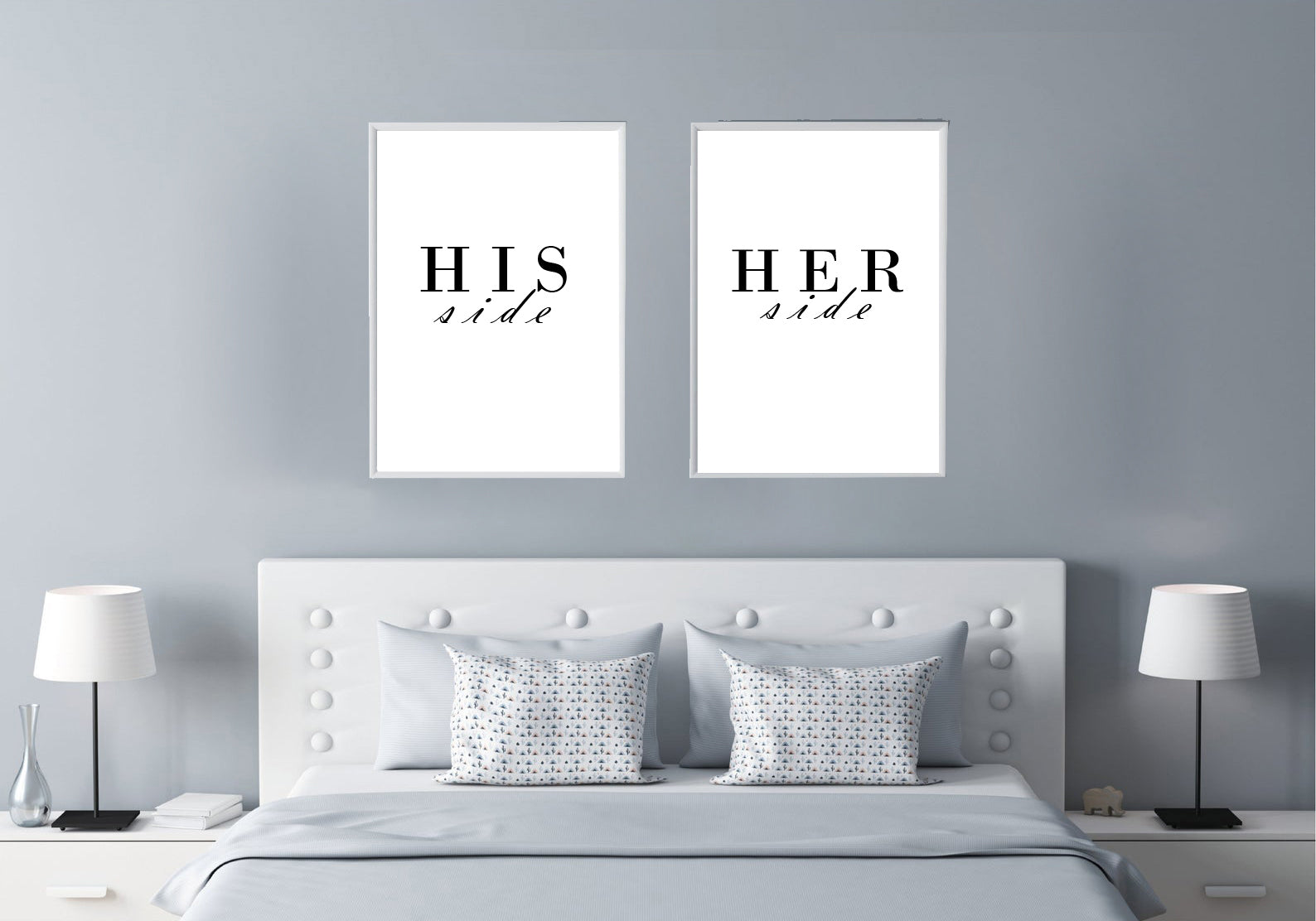 His Side Her Side Bedroom Wall Art Print